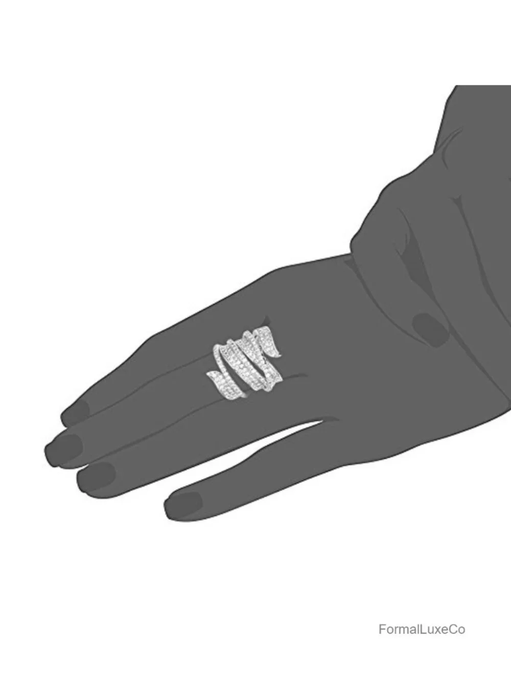 Rhodium Plated Cubic Zirconia Wide Band Cocktail Ring